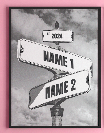 Couples Street Sign Framed Canvas Wall Art