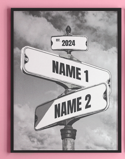 Couples Street Sign Framed Canvas Wall Art