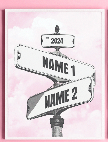 Couples Street Sign Framed Canvas Wall Art