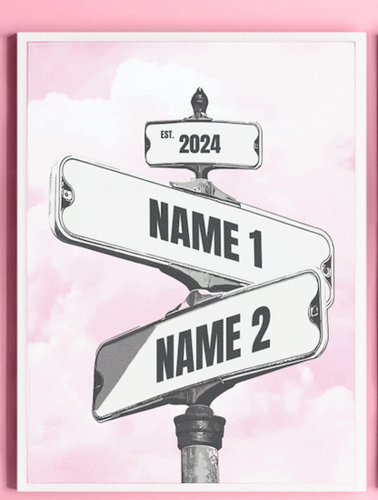 Couples Street Sign Framed Canvas Wall Art
