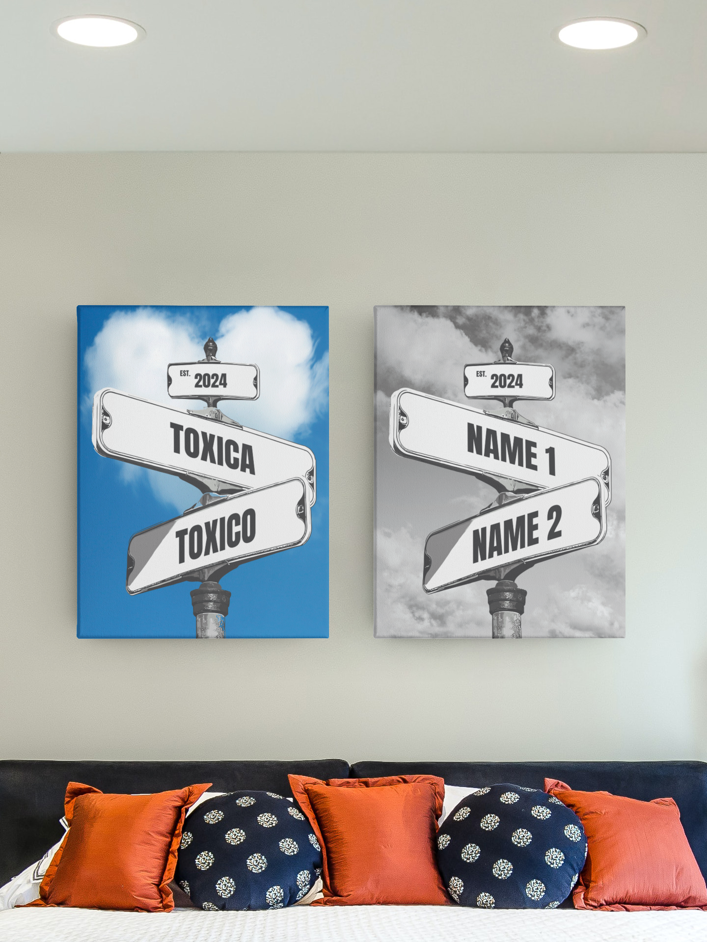 Couples Street Sign Canvas Wall Art