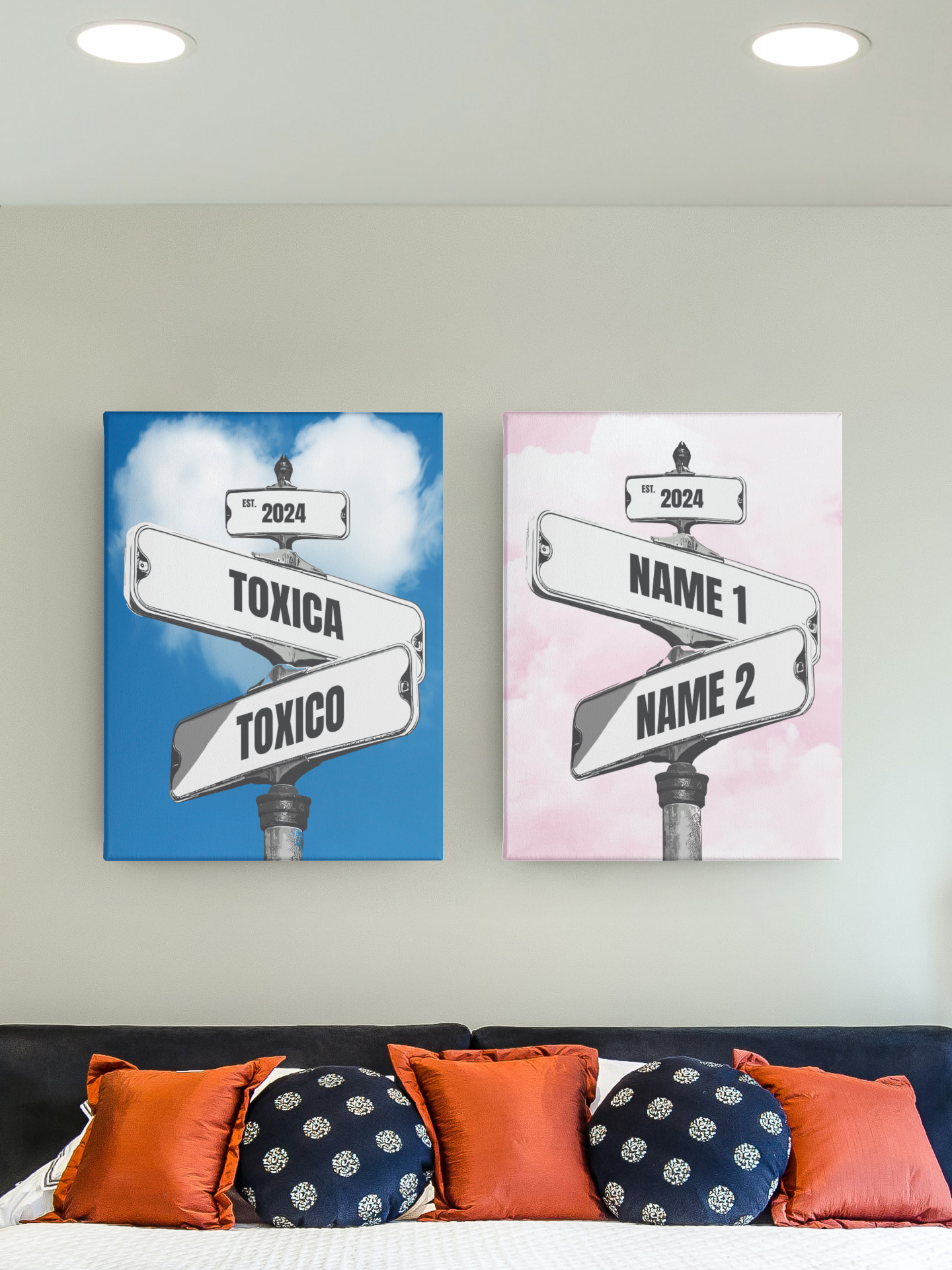 Couples Street Sign Canvas Wall Art